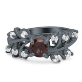 Art Deco Round Natural Stone Floral Ring