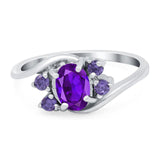 Art Deco Oval Natural Amethyst Swirl Ring 925 Sterling Silver