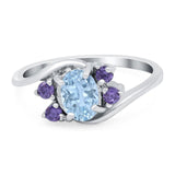 Art Deco Oval Natural Aquamarine Swirl Ring 925 Sterling Silver