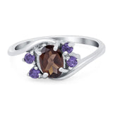 Art Deco Oval Natural Chocolate Smoky Quartz Swirl Ring 925 Sterling Silver