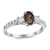 Three Stone Oval Natural Chocolate Smoky Quartz Trellis Ring 925 Sterling Silver