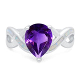 Pear Teardrop Natural Amethyst Infinity Twisted Ring 925 Sterling Silver