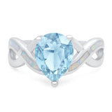 Pear Teardrop Natural Aquamarine Infinity Twisted Ring 925 Sterling Silver