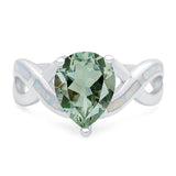 Pear Teardrop Natural Green Amethyst Prasiolite Infinity Twisted Ring 925 Sterling Silver