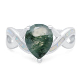 Pear Teardrop Natural Green Moss Agate Infinity Twisted Ring 925 Sterling Silver