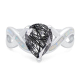 Pear Teardrop Natural Rutilated Quartz Infinity Twisted Ring 925 Sterling Silver