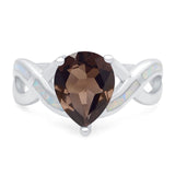 Pear Teardrop Natural Chocolate Smoky Quartz Infinity Twisted Ring 925 Sterling Silver