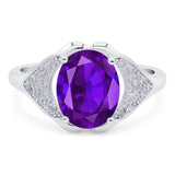 Oval Natural Amethyst Cluster Wedding Ring 925 Sterling Silver