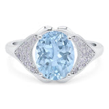 Oval Natural Aquamarine Cluster Wedding Ring 925 Sterling Silver