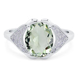 Oval Natural Green Amethyst Prasiolite Cluster Wedding Ring 925 Sterling Silver