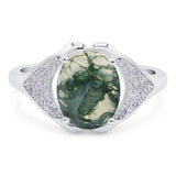 Oval Natural Green Moss Agate Cluster Wedding Ring 925 Sterling Silver