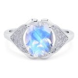 Oval Natural Moonstone Cluster Wedding Ring 925 Sterling Silver