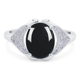 Oval Natural Black Onyx Cluster Wedding Ring 925 Sterling Silver
