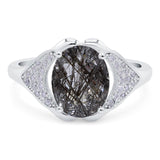 Oval Natural Rutilated Quartz Cluster Wedding Ring 925 Sterling Silver