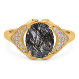 Oval Natural Stone Cluster Wedding Ring