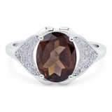 Oval Natural Chocolate Smoky Quartz Cluster Wedding Ring 925 Sterling Silver