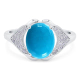 Oval Genuine Natural Arizona Sleeping Beauty Turquoise Cluster Wedding Ring 925 Sterling Silver