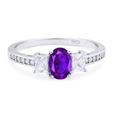 Three Stone Oval Natural Amethyst Trio Ring 925 Sterling Silver