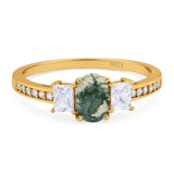 Art Deco Oval Natural Stone Trio Ring