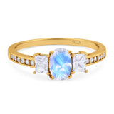 Art Deco Oval Natural Stone Trio Ring