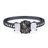 Art Deco Oval Natural Stone Trio Ring