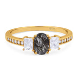 Art Deco Oval Natural Stone Trio Ring