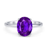 Solitaire Engagement Ring Oval Simulated Cubic Zirconia 925 Sterling Silver