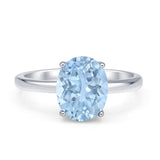 Solitaire Engagement Ring Oval Simulated Cubic Zirconia 925 Sterling Silver