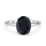 Solitaire Engagement Ring Oval Simulated Cubic Zirconia 925 Sterling Silver