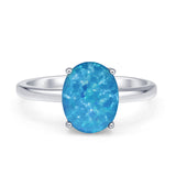 Art Deco 10mm Oval Lab Created Blue Opal Solitaire Ring 925 Sterling Silver