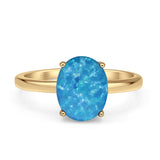 Art Deco 10mm Oval Lab Created Blue Opal Solitaire Ring 925 Sterling Silver