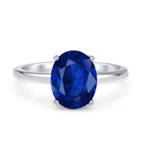 Solitaire Engagement Ring Oval Simulated Cubic Zirconia 925 Sterling Silver