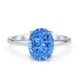 Solitaire Engagement Ring Oval Simulated Cubic Zirconia 925 Sterling Silver