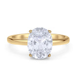 Solitaire Engagement Ring Oval Simulated Cubic Zirconia 925 Sterling Silver