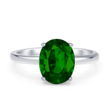 Solitaire Engagement Ring Oval Simulated Cubic Zirconia 925 Sterling Silver
