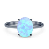 Art Deco 10mm Oval Light Blue Lab Opal Solitaire Ring 925 Sterling Silver