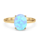 Art Deco 10mm Oval Light Blue Lab Opal Solitaire Ring 925 Sterling Silver