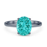 Solitaire Engagement Ring Oval Simulated Cubic Zirconia 925 Sterling Silver
