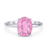 Solitaire Engagement Ring Oval Simulated Cubic Zirconia 925 Sterling Silver