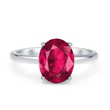 Solitaire Engagement Ring Oval Simulated Cubic Zirconia 925 Sterling Silver