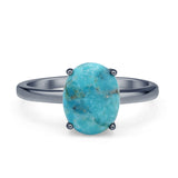 Art Deco 10mm Oval Turquoise Solitaire Ring 925 Sterling Silver