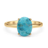 Art Deco 10mm Oval Turquoise Solitaire Ring 925 Sterling Silver