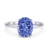 Solitaire Engagement Ring Oval Simulated Cubic Zirconia 925 Sterling Silver