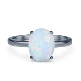 Solitaire Engagement Ring Oval Simulated Cubic Zirconia 925 Sterling Silver
