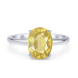 Solitaire Engagement Ring Oval Simulated Cubic Zirconia 925 Sterling Silver