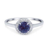 Art Deco Round Lab Alexandrite Halo Wedding Ring 925 Sterling Silver