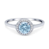 Art Deco Round Natural Aquamarine Halo Wedding Ring 925 Sterling Silver