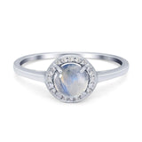 Art Deco Round Natural Moonstone Halo Wedding Ring 925 Sterling Silver