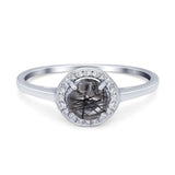 Art Deco Round Natural Rutilated Quartz Halo Wedding Ring 925 Sterling Silver