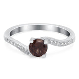 Art Deco Round Natural Chocolate Smoky Quartz Wedding Ring 925 Sterling Silver